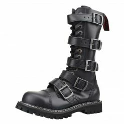 Angry Itch 14-Hole 5-Buckle Black Leather Boots Men's Stuff