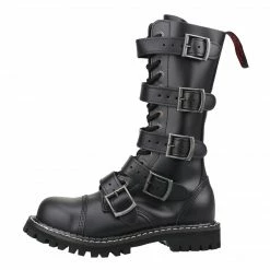 Angry Itch 14-Hole 5-Buckle Black Leather Boots Men's Stuff