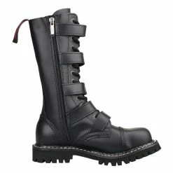 Angry Itch 14-Hole 5-Buckle Black Leather Boots Men's Stuff
