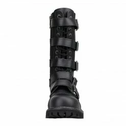 Angry Itch 14-Hole 5-Buckle Black Leather Boots Men's Stuff