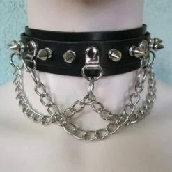 Ape Leather Men's Stuff Leather Spike And Chain Choker