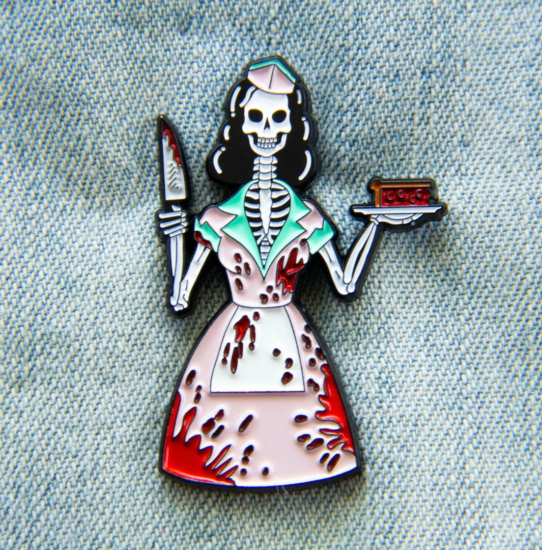 Ectogasm 1950's Bloody Skeleton Waitress Horror Enamel Pin Pins 3 Ectogasm 1950's Bloody Skeleton Waitress Horror Enamel Pin Pins