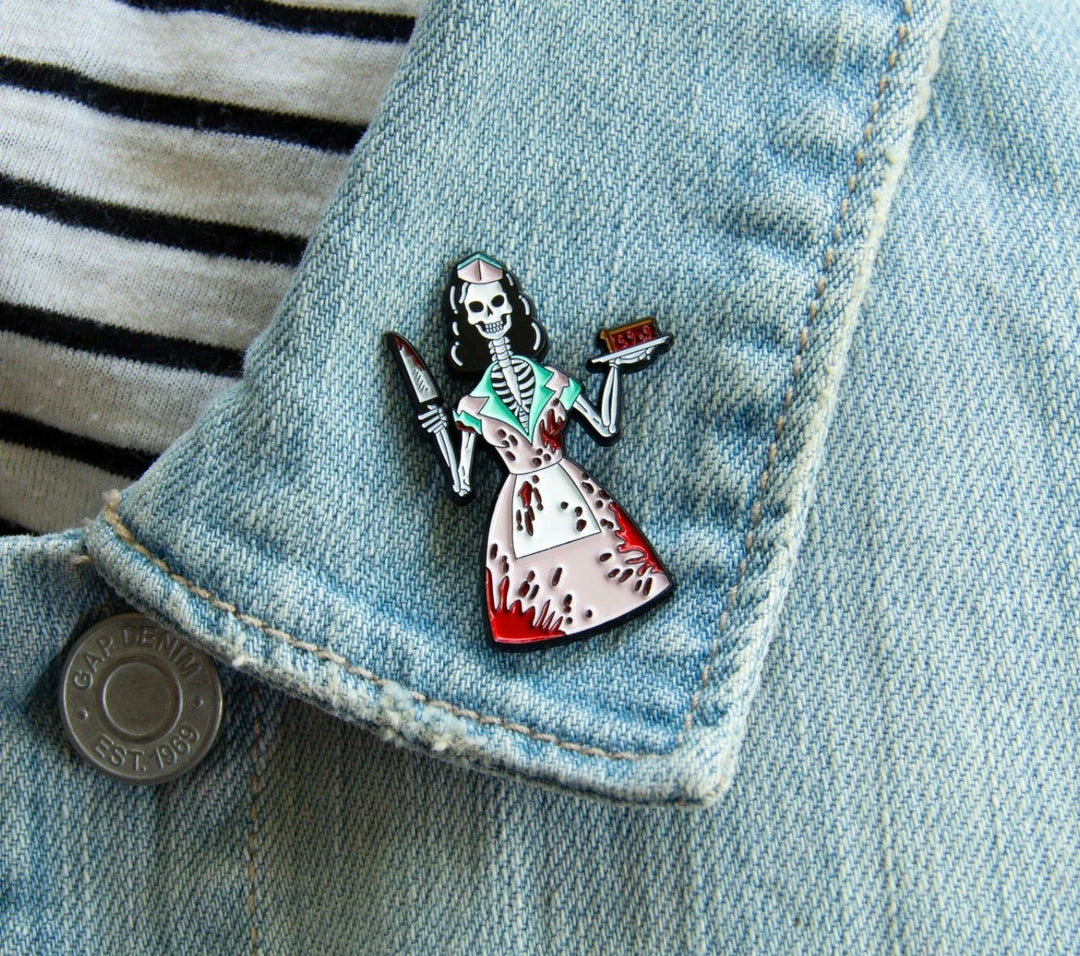 Ectogasm 1950's Bloody Skeleton Waitress Horror Enamel Pin Pins 5 Ectogasm 1950's Bloody Skeleton Waitress Horror Enamel Pin Pins