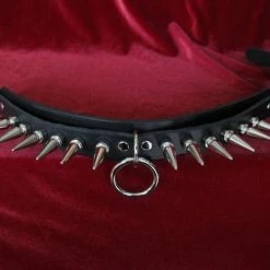 Ape Leather Spiked Bondage Choker With Long Spikes And O-Ring