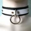 Ape Leather Choker With One Welded D-ring And O-ring - White On Black Leather 1 Ape Leather Choker With One Welded D-ring And O-ring - White On Black Leather
