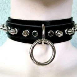 Ape Leather Spiked Bondage Choker With 1 O-Ring Men's Stuff