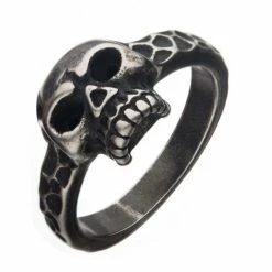 INOX Men's Stuff Antiqued Stainless Steel Skull Ring