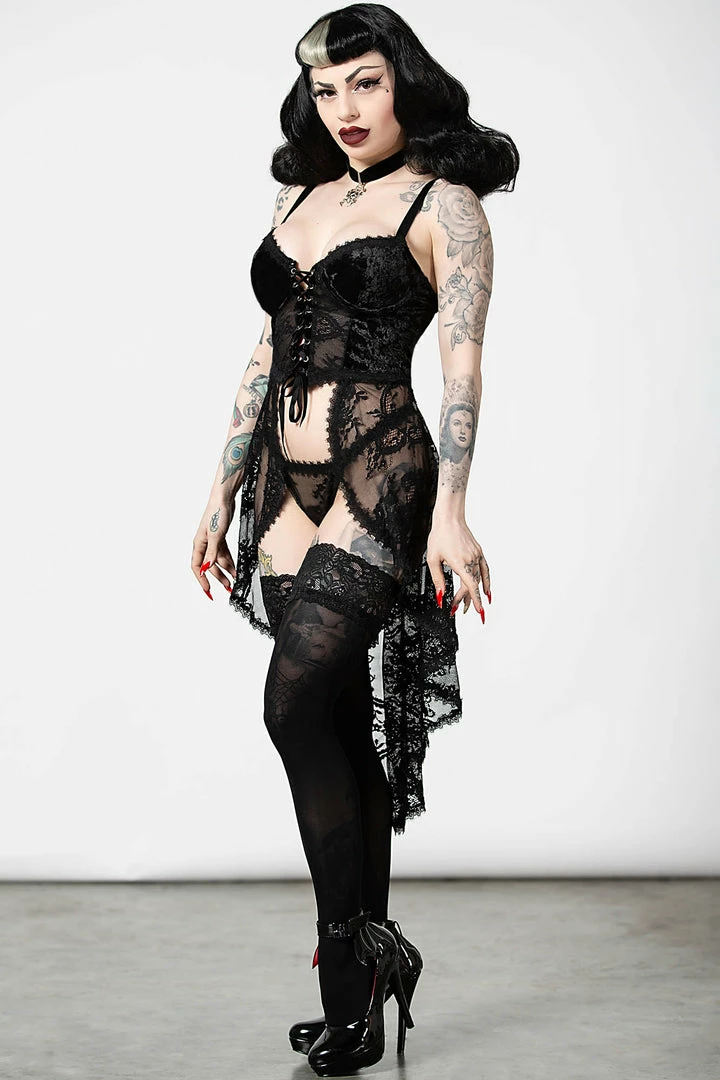 Killstar Be Veiled Lace Basque Women's Stuff 6 Killstar Be Veiled Lace Basque Women's Stuff