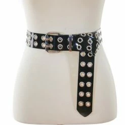Funk Plus Black Vinyl Belt With Double Row Silver Eyelets