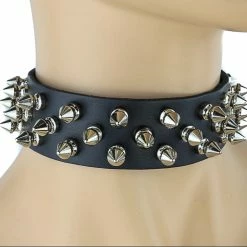 Funk Plus Chokers And Collars 1 1/8" BLACK LEATHER CHOKER WITH 3 ROW 1/2" SPIKES