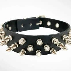 Funk Plus Chokers And Collars 1 1/8" BLACK LEATHER CHOKER WITH 3 ROW 1/2" SPIKES