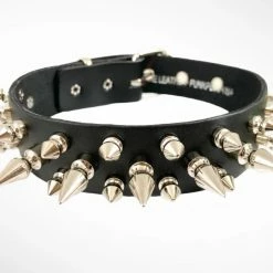 Funk Plus Chokers And Collars 1 1/8" BLACK LEATHER CHOKER WITH 1/2" & 1" SPIKES