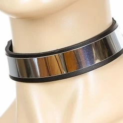 Funk Plus Chokers And Collars Black Leather Choker With Silver Metal Plate