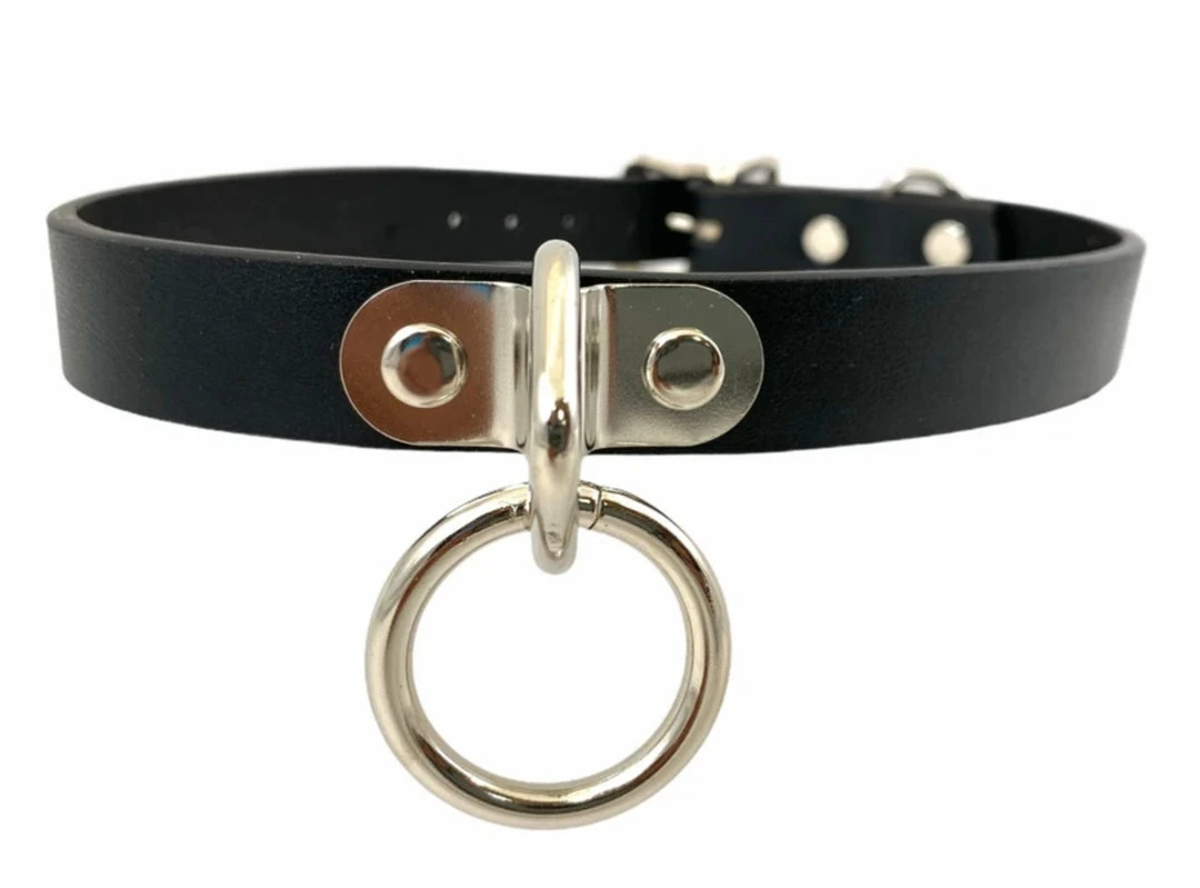 Funk Plus Men's Stuff 3/4" Black Vegan Leather Choker With 1" Loop & Ring 3 Funk Plus Men's Stuff 3/4" Black Vegan Leather Choker With 1" Loop & Ring