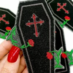 Project Pinup Coffin And Roses Gothic Iron On Embroidered Patch Gift Ideas