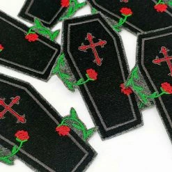 Project Pinup Coffin And Roses Gothic Iron On Embroidered Patch Gift Ideas