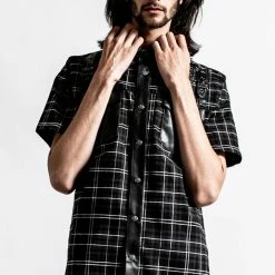 Killstar Daze Button-Up Shirt [ASH TARTAN] Men's Stuff