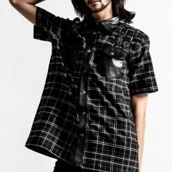 Killstar Daze Button-Up Shirt [ASH TARTAN] Men's Stuff