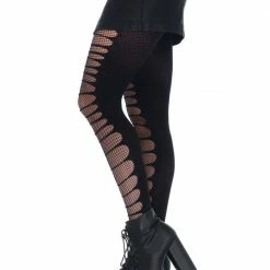 Leg Avenue Double-Layer Shredded Spandex And Fishnet Tights – Black