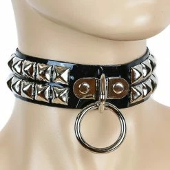 Funk Plus Black Vinyl Studded Bondage Collar With O-Ring Chokers And Collars