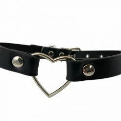 Funk Plus Chokers And Collars Large Heart Choker - Black Vegan Leather