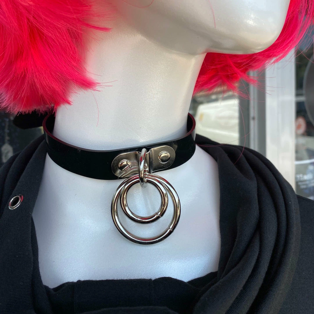 Funk Plus Double Ring Bondage Choker – Black Vinyl 3 Funk Plus Double Ring Bondage Choker – Black Vinyl
