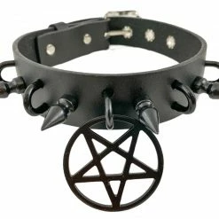 Funk Plus 1 1/4" LEATHER CHOKER WITH U RING AND 2" STAINLESS STEEL PENTAGRAM RING 17 Funk Plus 1 1/4