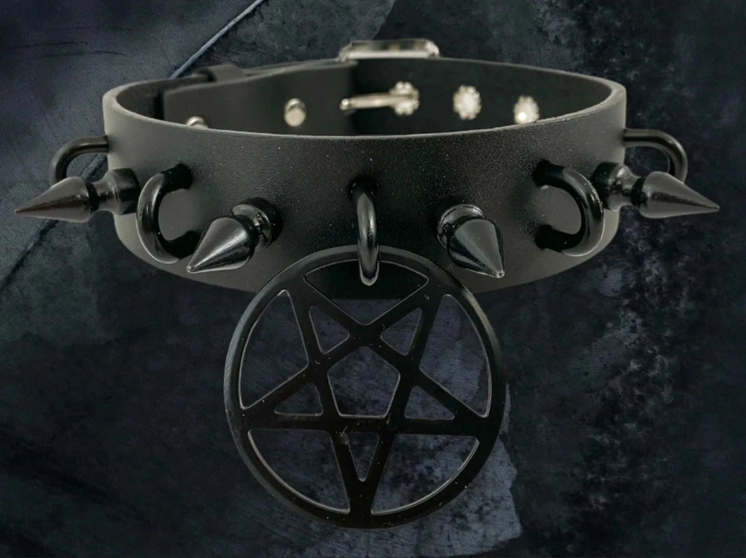 Funk Plus 1 1/4" LEATHER CHOKER WITH U RING AND 2" STAINLESS STEEL PENTAGRAM RING 9 Funk Plus 1 1/4" LEATHER CHOKER WITH U RING AND 2" STAINLESS STEEL PENTAGRAM RING