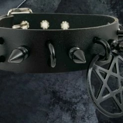 Funk Plus 1 1/4" LEATHER CHOKER WITH U RING AND 2" STAINLESS STEEL PENTAGRAM RING 15 Funk Plus 1 1/4