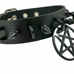 Funk Plus 1 1/4" LEATHER CHOKER WITH U RING AND 2" STAINLESS STEEL PENTAGRAM RING 13 Funk Plus 1 1/4