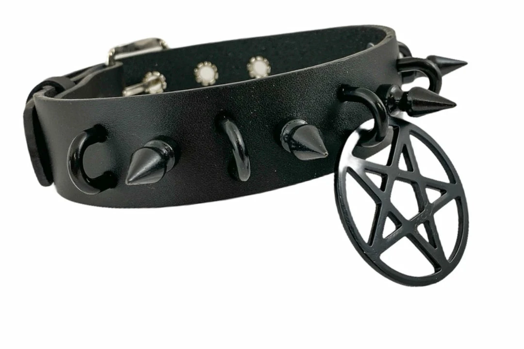 Funk Plus 1 1/4" LEATHER CHOKER WITH U RING AND 2" STAINLESS STEEL PENTAGRAM RING 6 Funk Plus 1 1/4" LEATHER CHOKER WITH U RING AND 2" STAINLESS STEEL PENTAGRAM RING