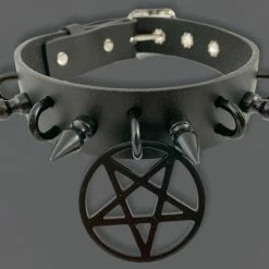 Funk Plus 1 1/4" LEATHER CHOKER WITH U RING AND 2" STAINLESS STEEL PENTAGRAM RING 12 Funk Plus 1 1/4