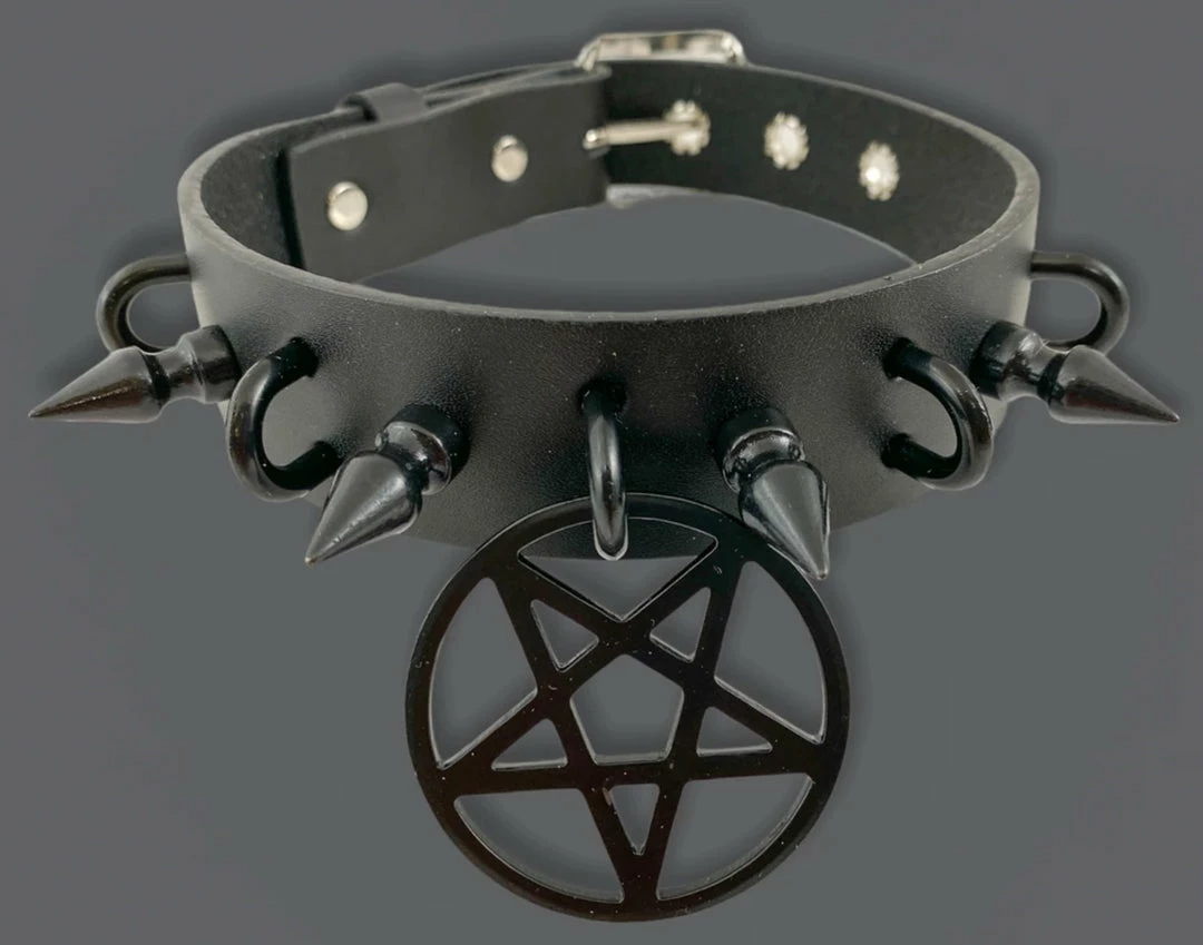 Funk Plus 1 1/4" LEATHER CHOKER WITH U RING AND 2" STAINLESS STEEL PENTAGRAM RING 5 Funk Plus 1 1/4" LEATHER CHOKER WITH U RING AND 2" STAINLESS STEEL PENTAGRAM RING