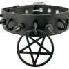 Funk Plus 1 1/4" LEATHER CHOKER WITH U RING AND 2" STAINLESS STEEL PENTAGRAM RING