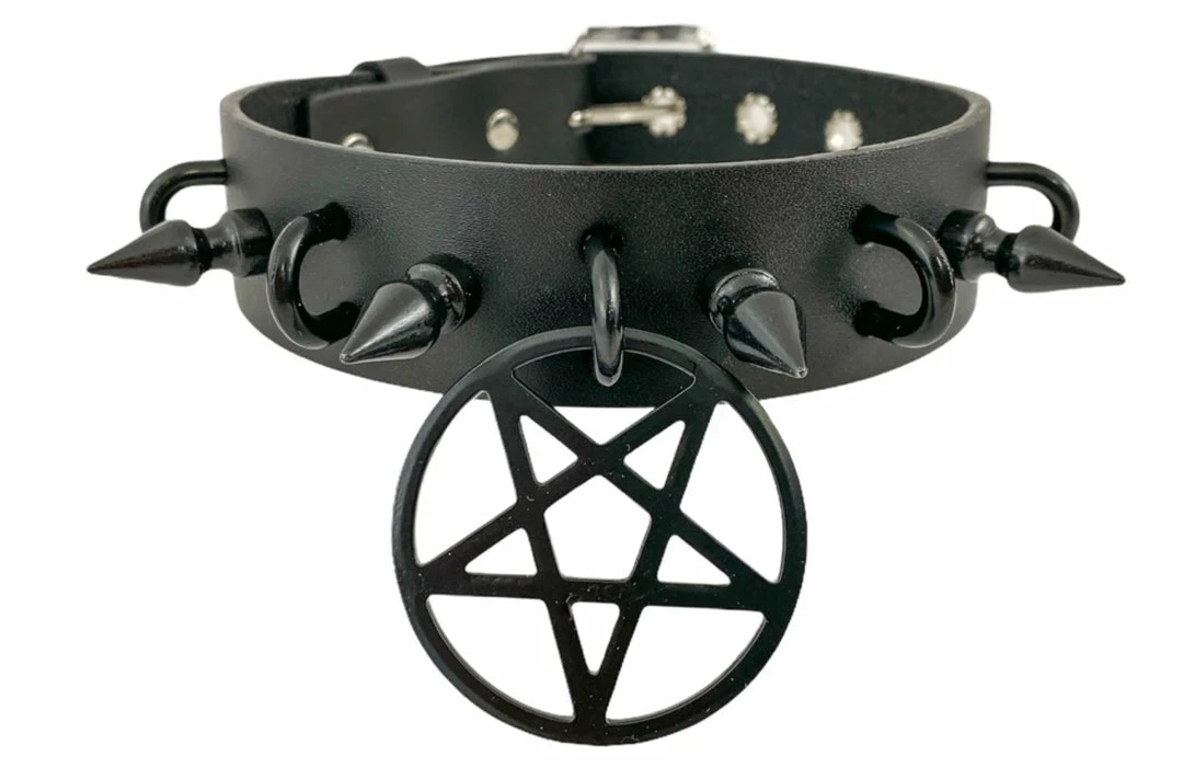 Funk Plus 1 1/4" LEATHER CHOKER WITH U RING AND 2" STAINLESS STEEL PENTAGRAM RING 3 Funk Plus 1 1/4" LEATHER CHOKER WITH U RING AND 2" STAINLESS STEEL PENTAGRAM RING