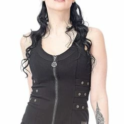 Queen Of Darkness Figure-hugging Gothic Top With Decorative Straps