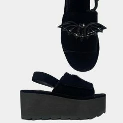 Strange Cvlt Lilly Bat Black Velvet Platform Sandal Footwear