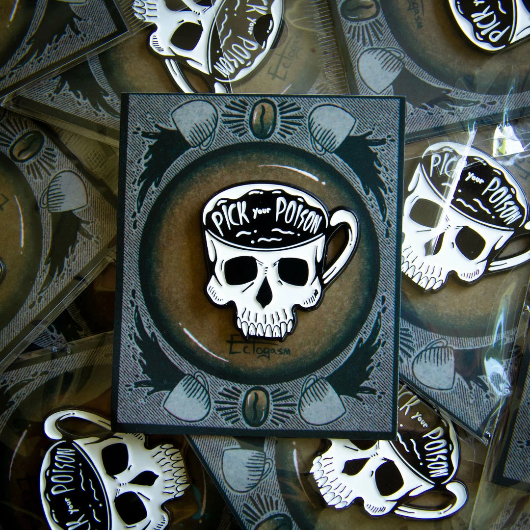 Ectogasm Pick Your Poison Skull Coffee Cup Enamel Pin Pins 5 Ectogasm Pick Your Poison Skull Coffee Cup Enamel Pin Pins