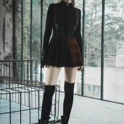 Punk Rave Plaid Spliced Suspender Skirt Women's Stuff
