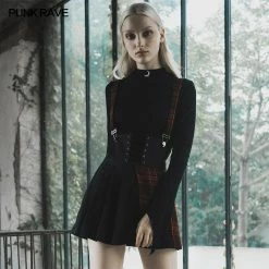 Punk Rave Plaid Spliced Suspender Skirt Women's Stuff