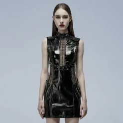 Punk Rave Women's Stuff Patent Leather Hollowed Out Dress