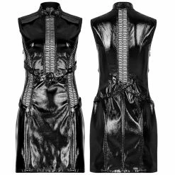 Punk Rave Women's Stuff Patent Leather Hollowed Out Dress