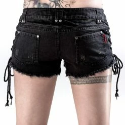 Queen Of Darkness Women's Stuff Grey Shorts With Zippers And Lacing