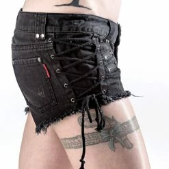 Queen Of Darkness Women's Stuff Grey Shorts With Zippers And Lacing