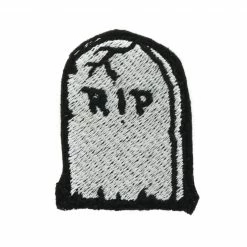 Project Pinup Gift Ideas RIP Tombstone Small Black And Gray Iron On Embroidered Patch
