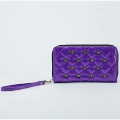 Rock Rebel Studded Bats Purple Glitter Wallet