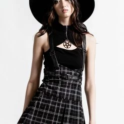 Killstar Shadows Suspender Mini Skirt [ASH TARTAN]