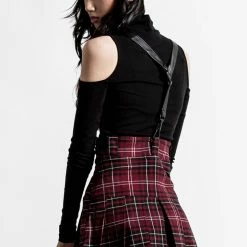 Killstar Women's Stuff Shadows Suspender Mini Skirt [BLOOD TARTAN]