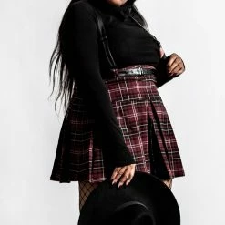 Killstar Women's Stuff Shadows Suspender Mini Skirt [BLOOD TARTAN]