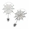 BodyVibe Stainless Steel With Silver Plated Spider Web And Dangling Spider Plug Hoops 2 BodyVibe Stainless Steel With Silver Plated Spider Web And Dangling Spider Plug Hoops